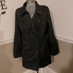 Womens Charcoal Plaid 3/4 Trench Coat